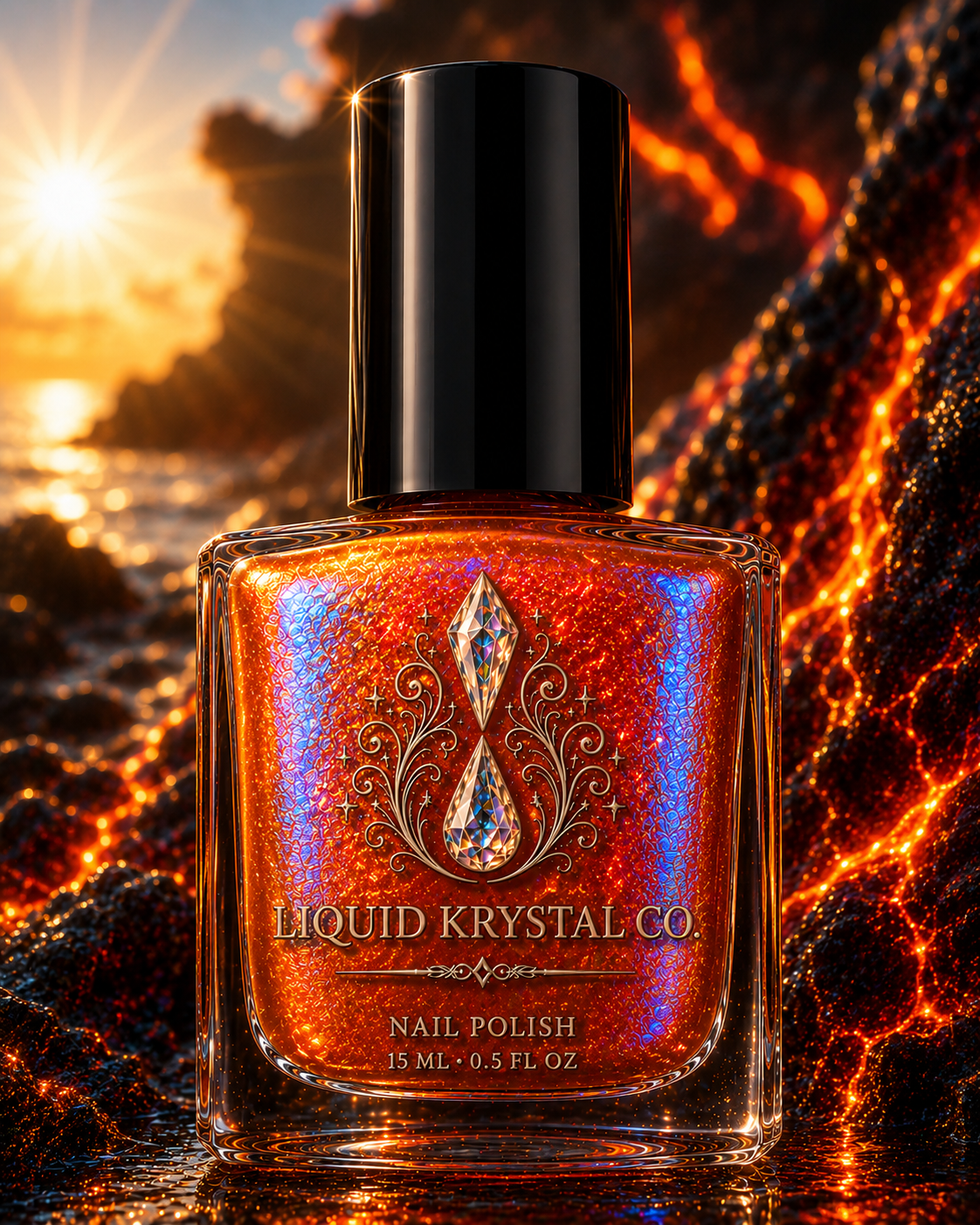 Firewater Flash | NOT FOR SALE- Orange Nail Polish with Electric Blue Aurora Shimmer | Liquid Krystal Co - Prototype - 2027