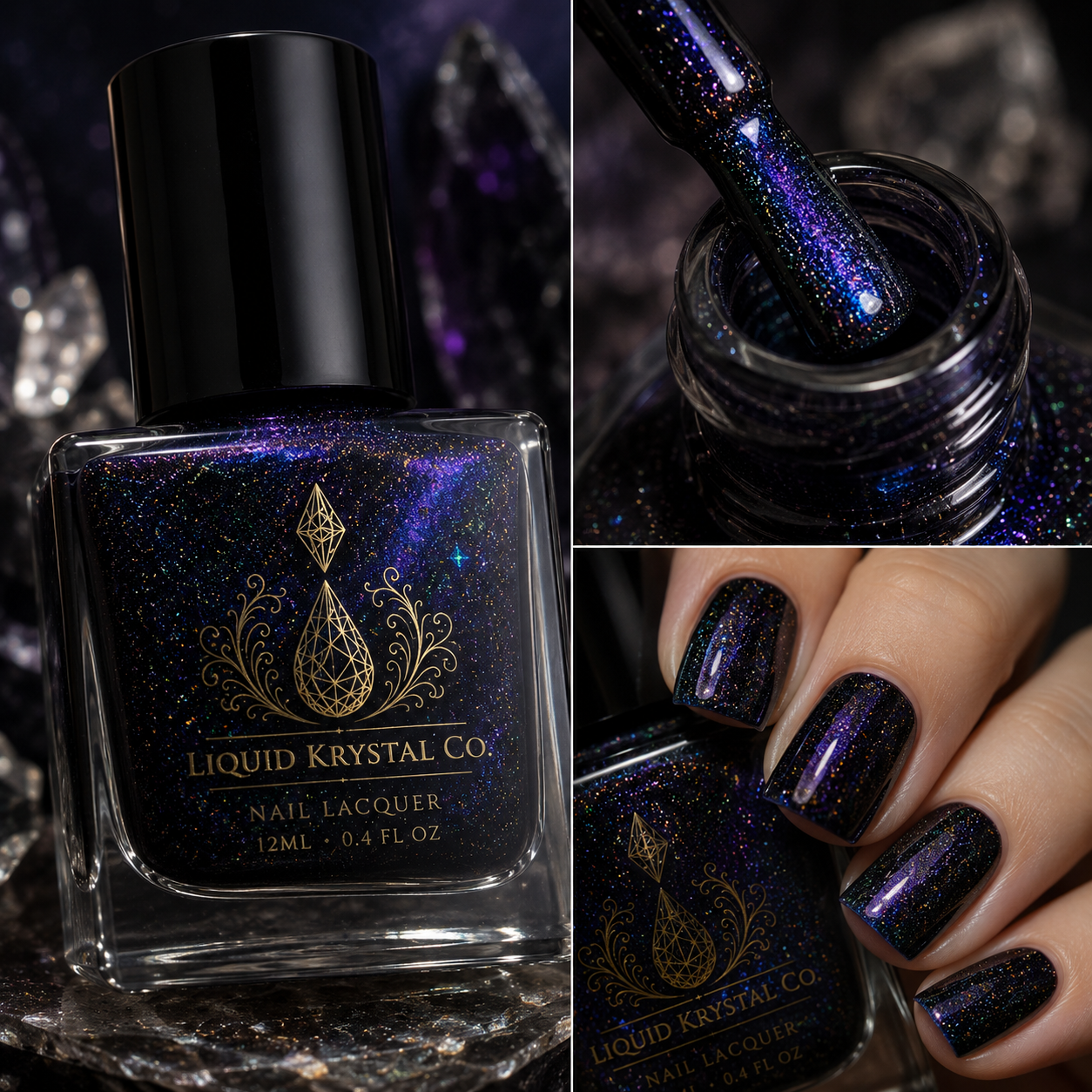 Forgotten Galaxy Black Jelly Multichrome Shimmer Nail Lacquer | Liquid Krystal Co
