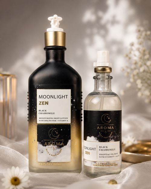 Moonlight Zen Black Chamomile Body Lotion & Essential Oil Mist Set New Unused Aroma Bath & Body Works