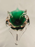 Large Sculptural Sommerso Art Glass Bowl – Emerald Green & Blush 12” Centerpiece