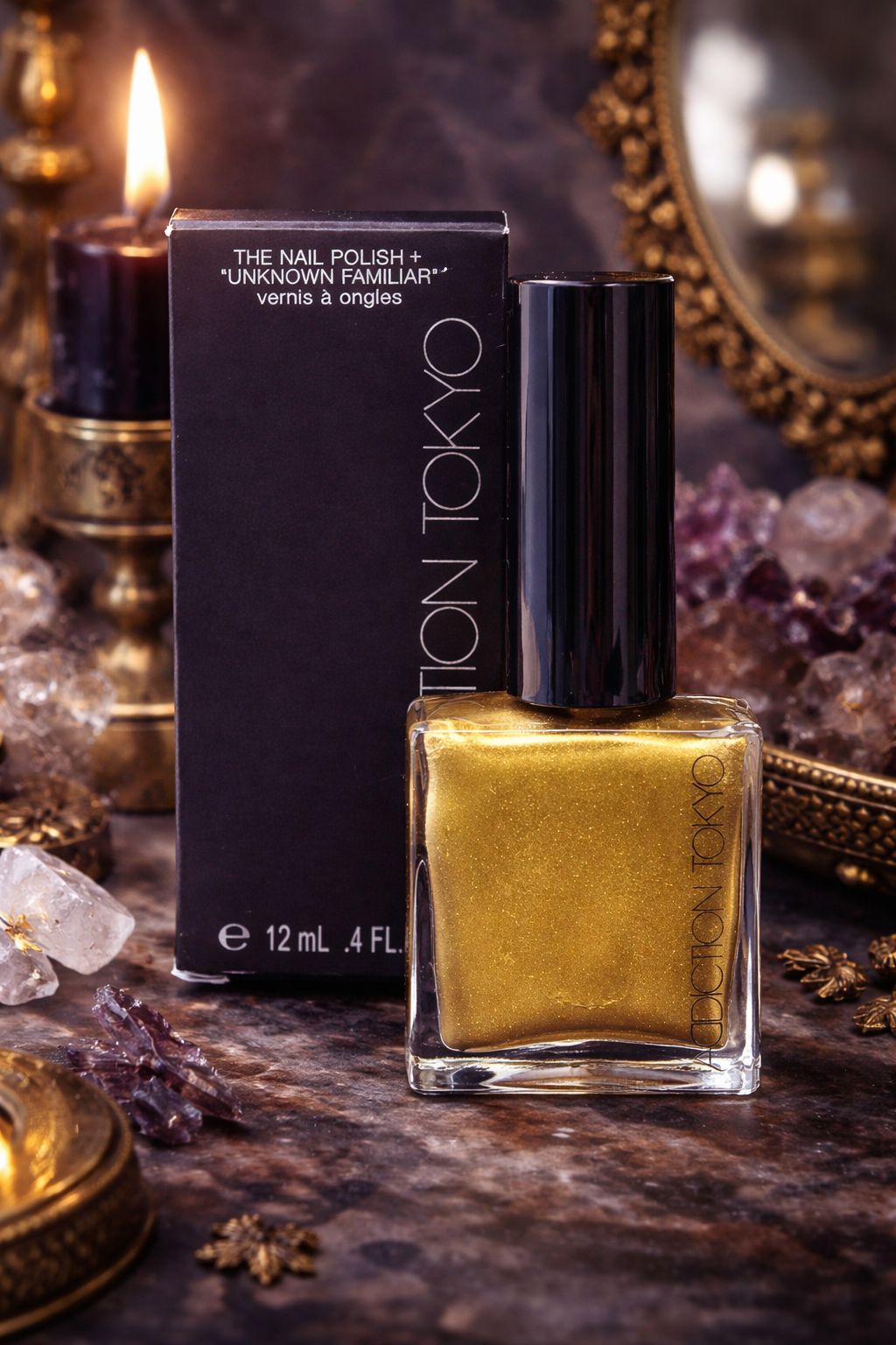Addiction Tokyo “Unknown Familiar” Gold Shimmer Nail Polish — Rare Discontinued Shade