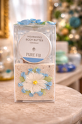Pure Fiji Coconut Nourishing Body Butter Gift Set – Tropical Spa Box with Decorative Floral Soap
