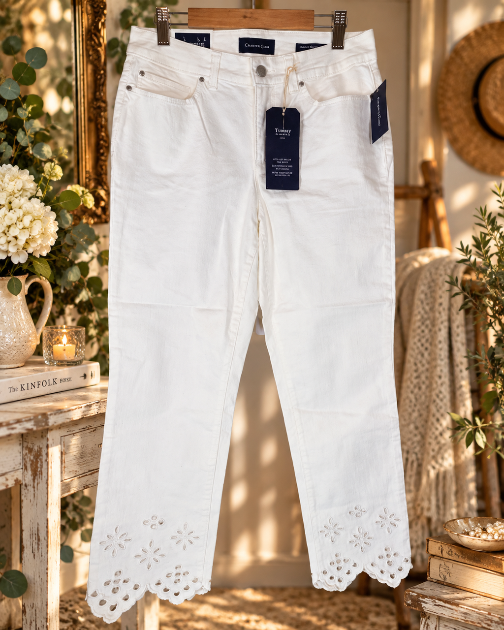 Charter Club Bristol White Eyelet Embroidered Ankle Jeans — NWT Size 6