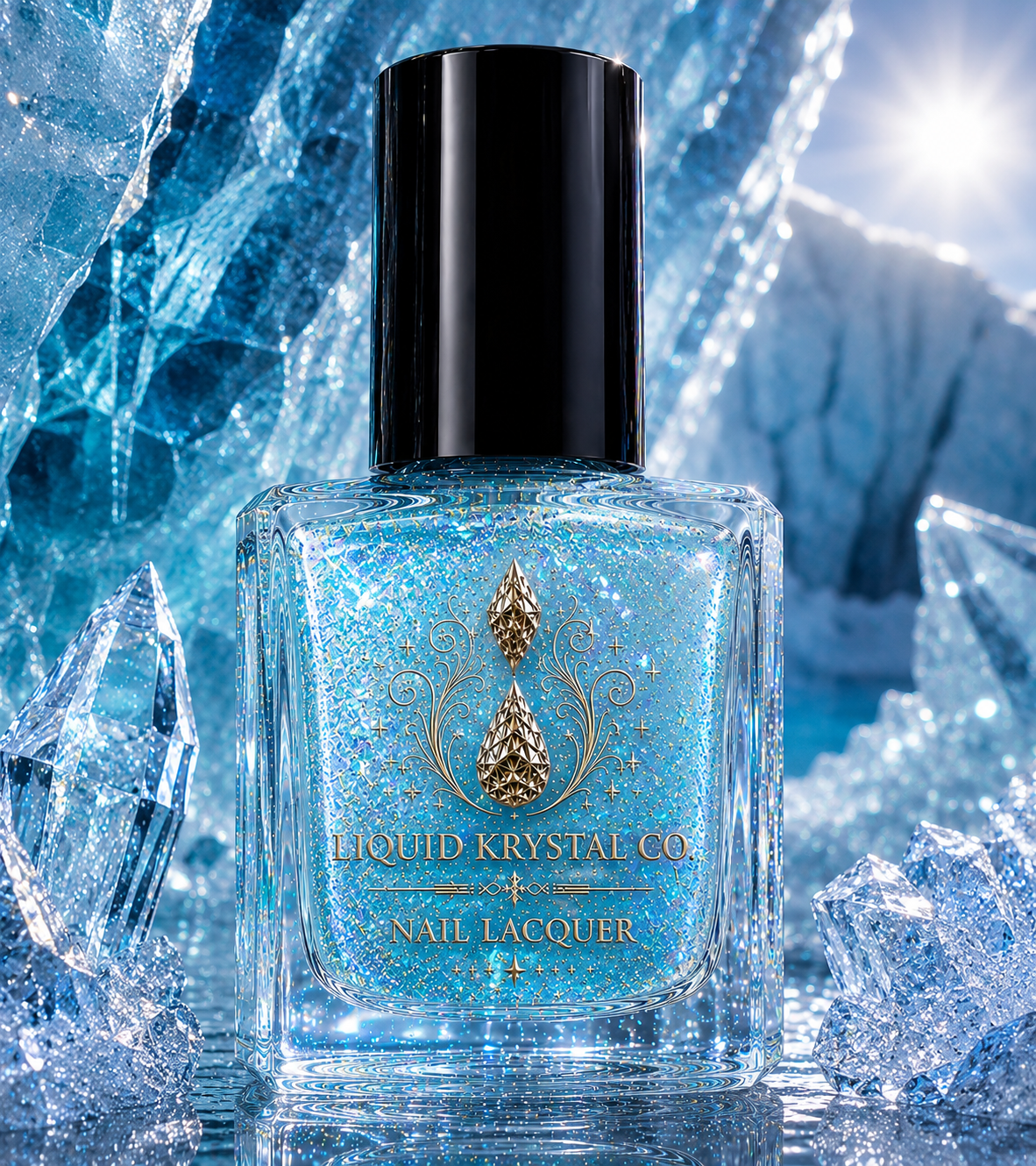 Glacialheart Nail Polish | Icy Blue Glacier Shimmer Lacquer | Crystal Ice Nail Polish | Liquid Krystal Co.