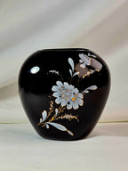 Miniature Black Floral Vase White Flowers Gold Accents Small Vintage Style Bud Vase