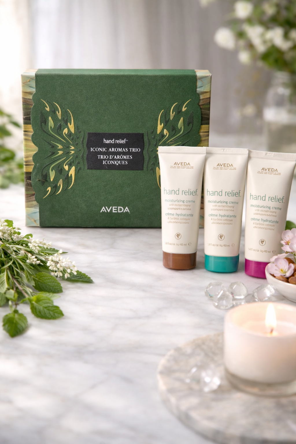 Aveda Hand Relief Iconic Aromas Trio Gift Set New | 3 Moisturizing Hand Creams Rosemary Mint Shampure Cherry Almond 40ml Each 