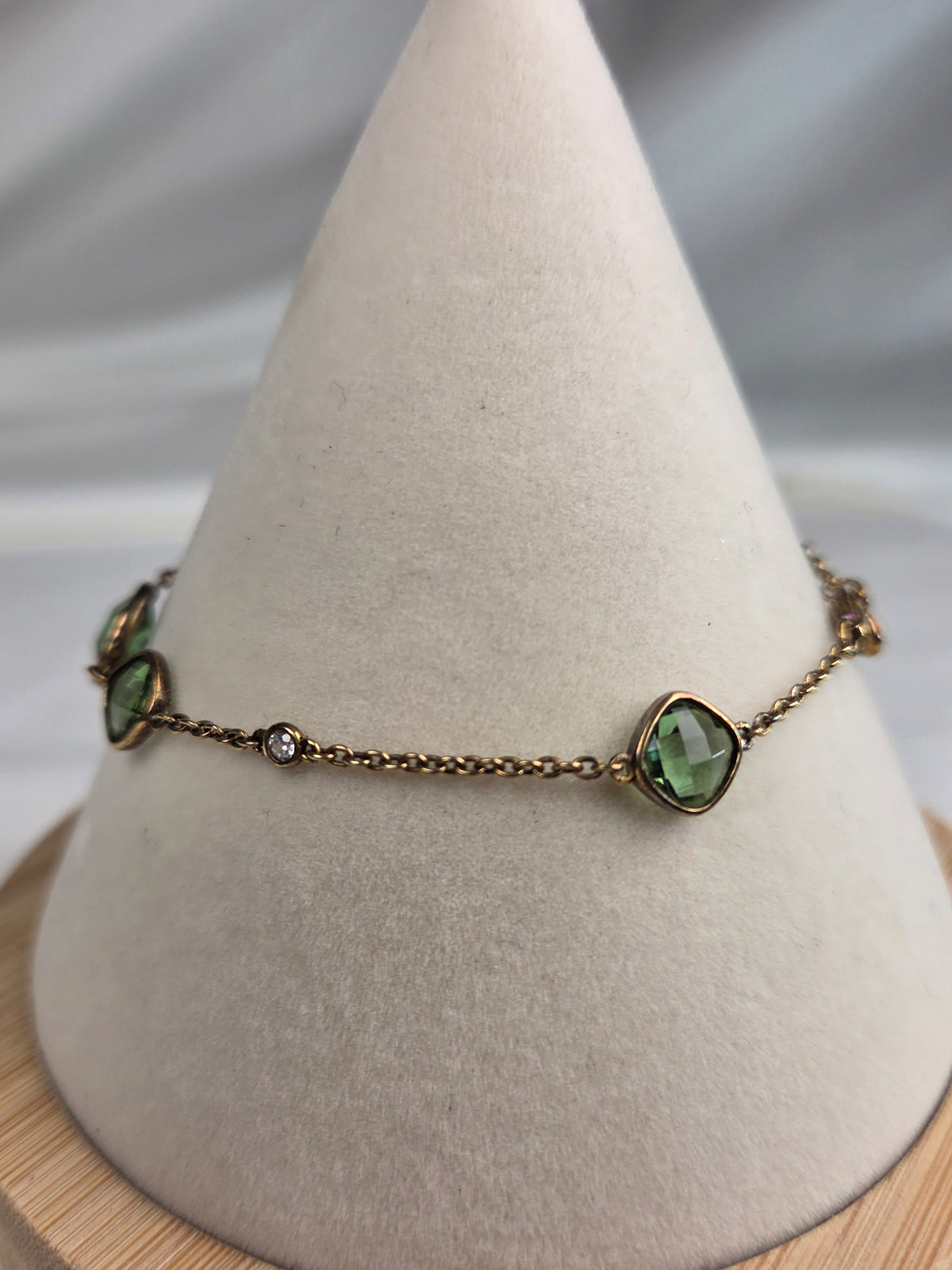Crislu CC 925 Green Crystal Gold Vermeil Sterling Silver Station Bracelet