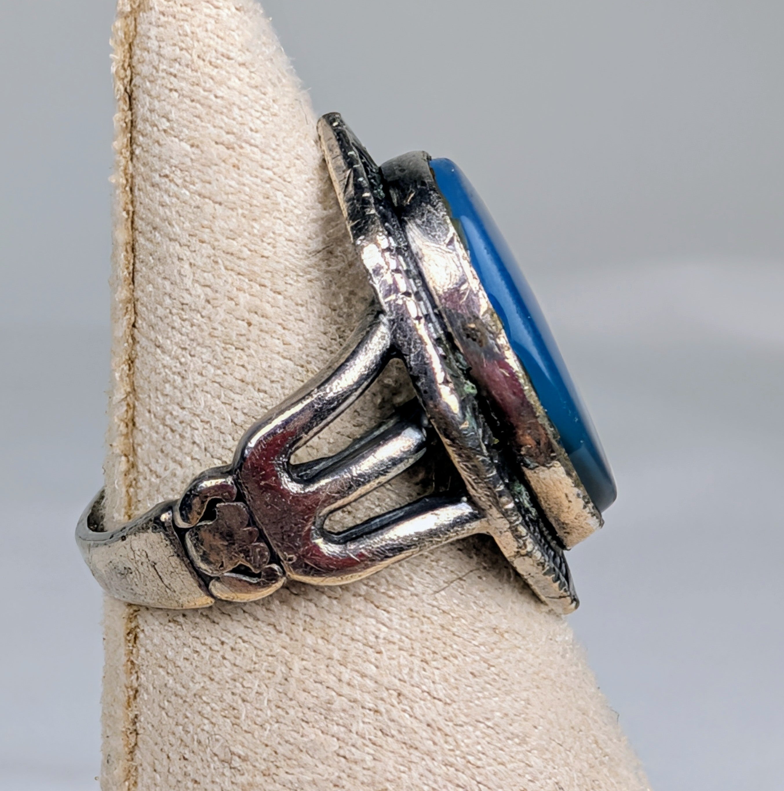 Vintage Sterling Silver Blue Chalcedony Ring Size 5 Art Deco Style Statement Ring