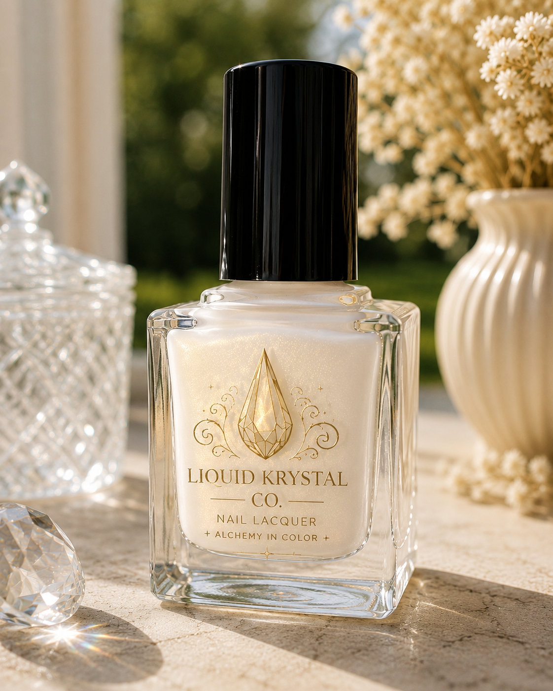 Gilded Dove Ivory Gold Shimmer Nail Polish Prototype | Liquid Krystal Co.