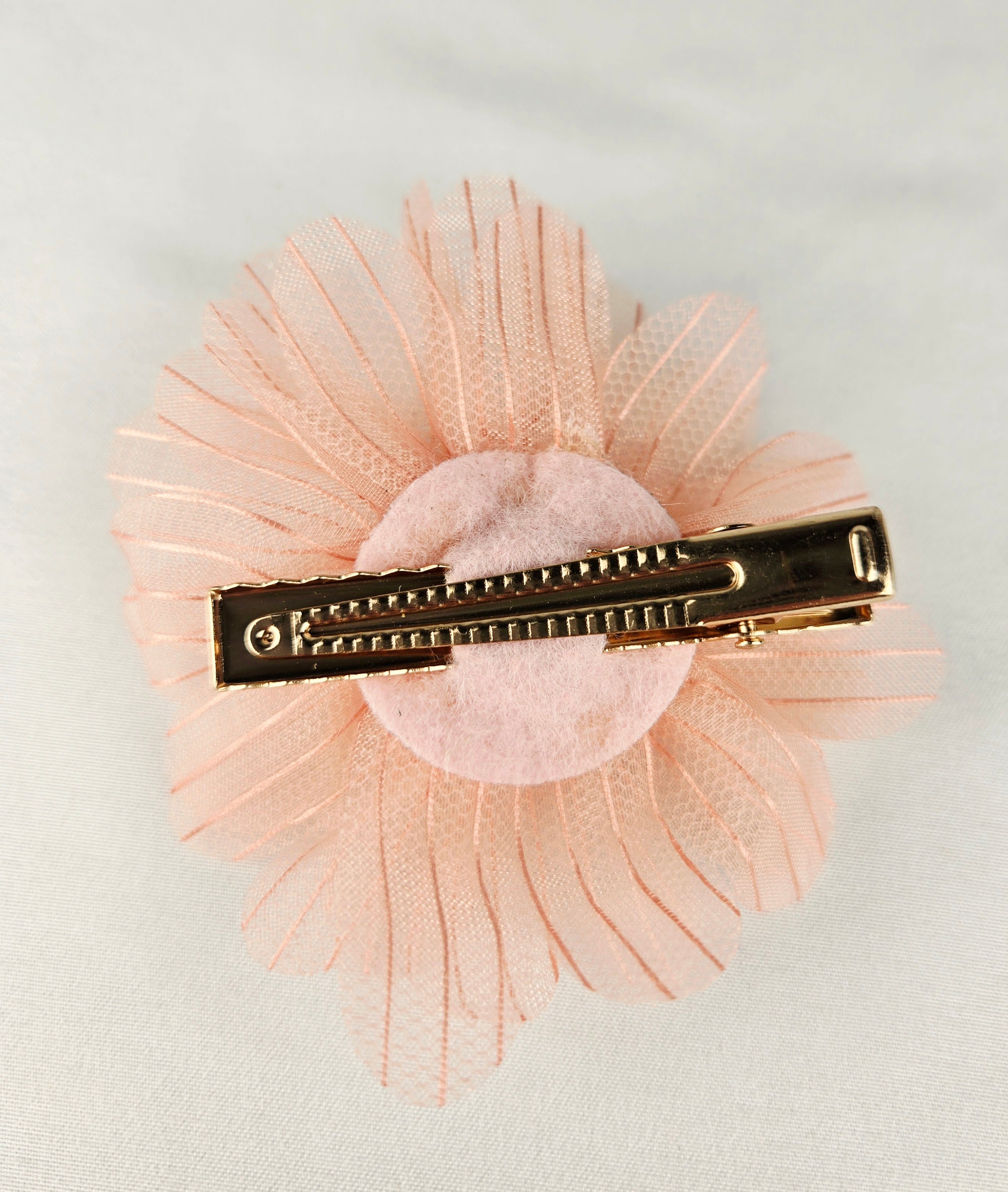 🎁 Present Pile Add-On | $25+ Order                    Peach Mesh Flower Hair Clip Sheer Petal Floral Barrette Gold Tone Clip