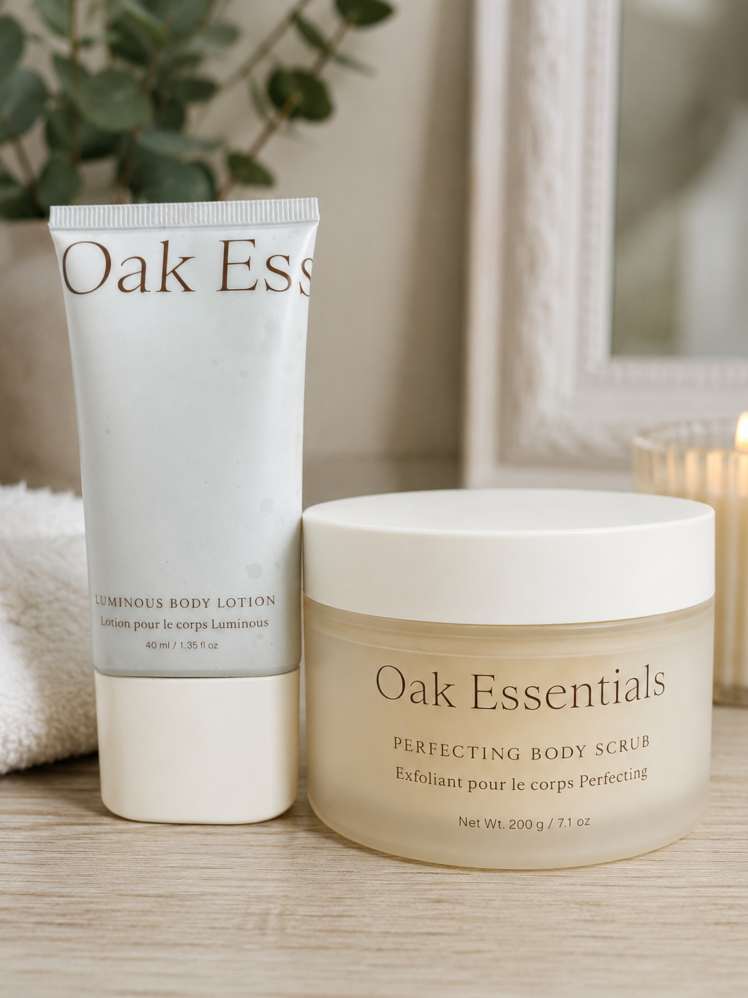 Oak Essentials Luminous Body Lotion + Perfecting Body Scrub Set