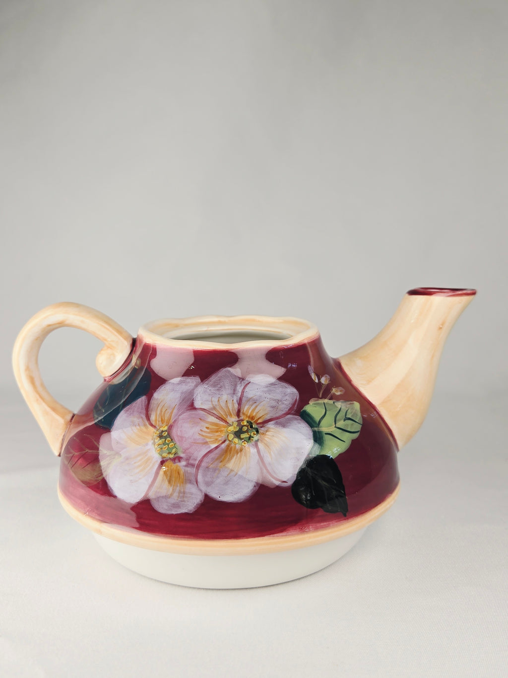 Barnes & Noble Café Floral Teapot & Matching Cup Set | Hand-Painted Stoneware |Cottage Café Style