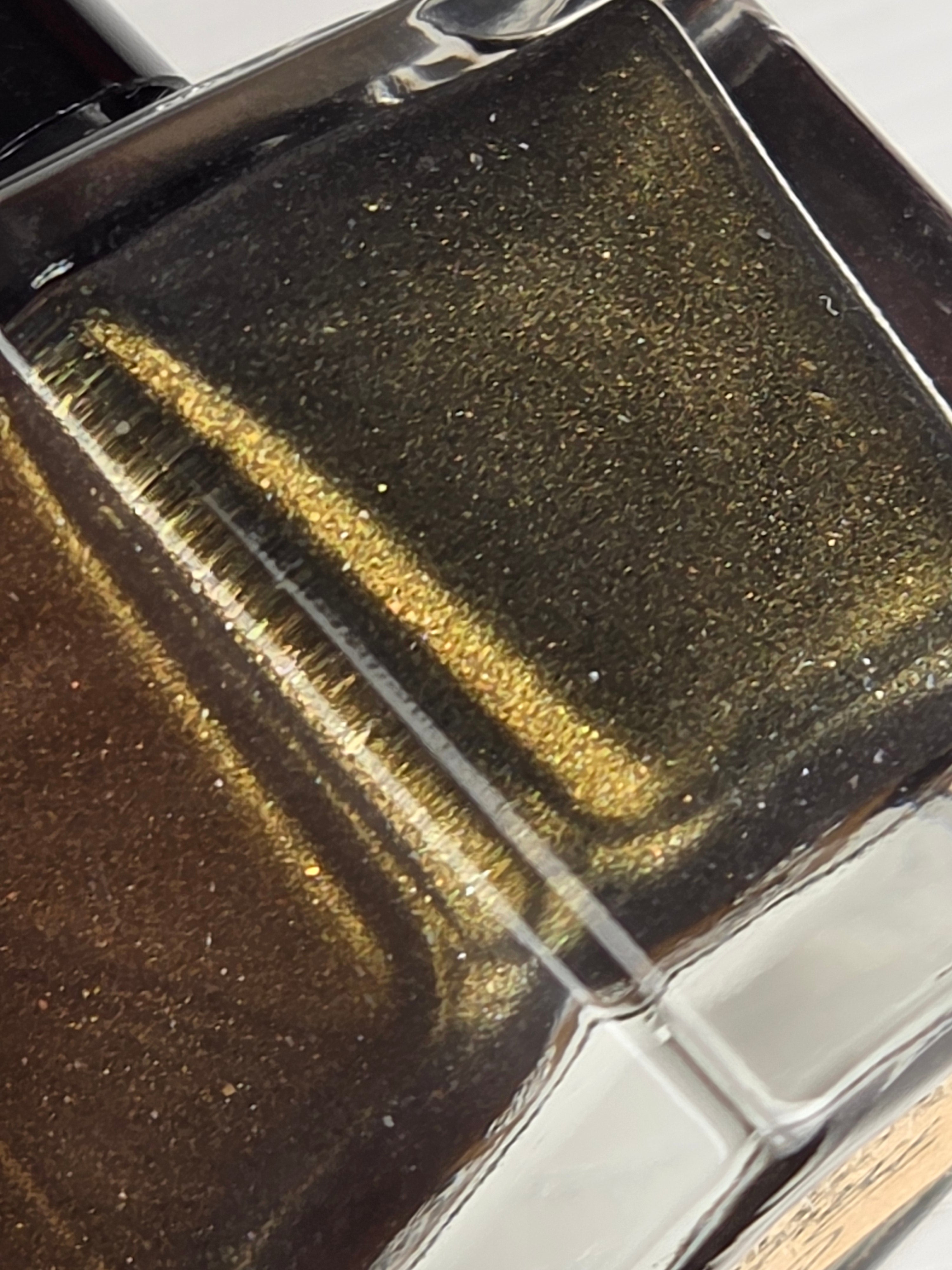 Liquid Krystal Co. Gilded Raven Prototype Nail Lacquer | Black Crelly with Antique Gold Shimmer | One-of-a-Kind Handmade Indie Polish