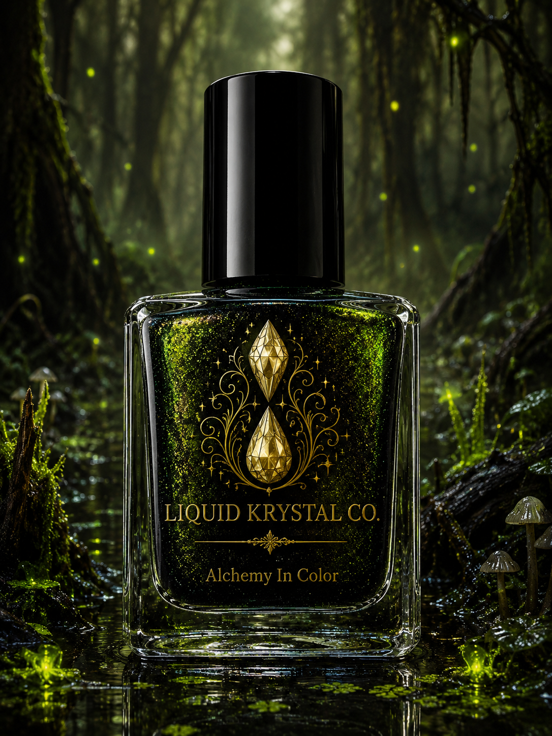 Liquid Krystal Co Blightbloom Prototype 2027 Black Lime Green Shimmer Nail Polish