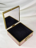 Ornate Floral Enamel Mirrored Jewelry Box Raised Rose Rhinestones Gold Tone Jay Strongwater Style 4"