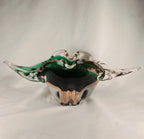 Large Sculptural Sommerso Art Glass Bowl – Emerald Green & Blush 12” Centerpiece