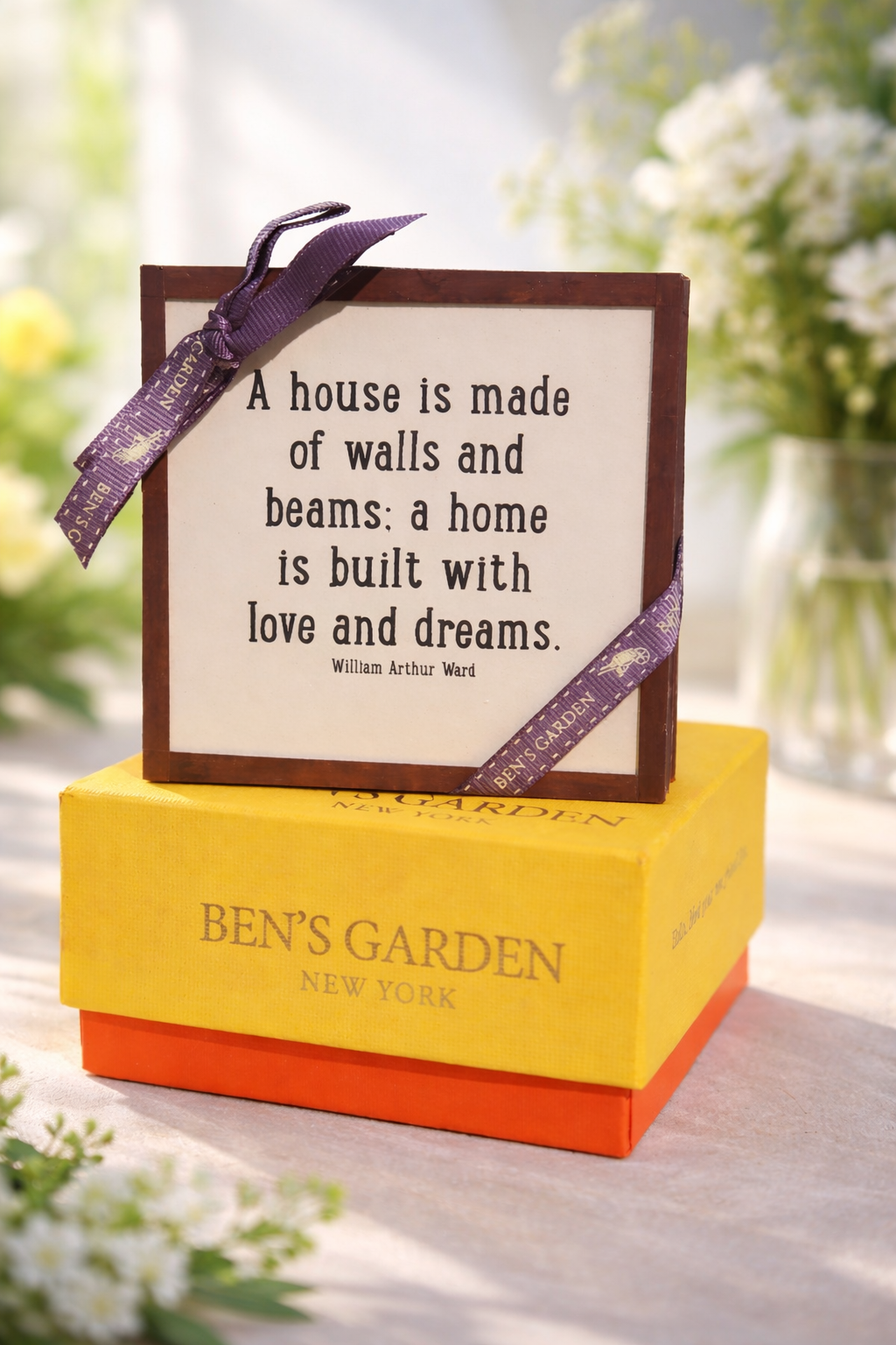 Ben’s Garden New York Copper Framed Quote Coasters Set – “A House Is Made of Walls and Beams” Inspirational Home Decor