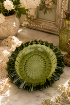 Vintage Olive Green Frostia Style Pressed Glass Trinket Dish Catchall Bowl