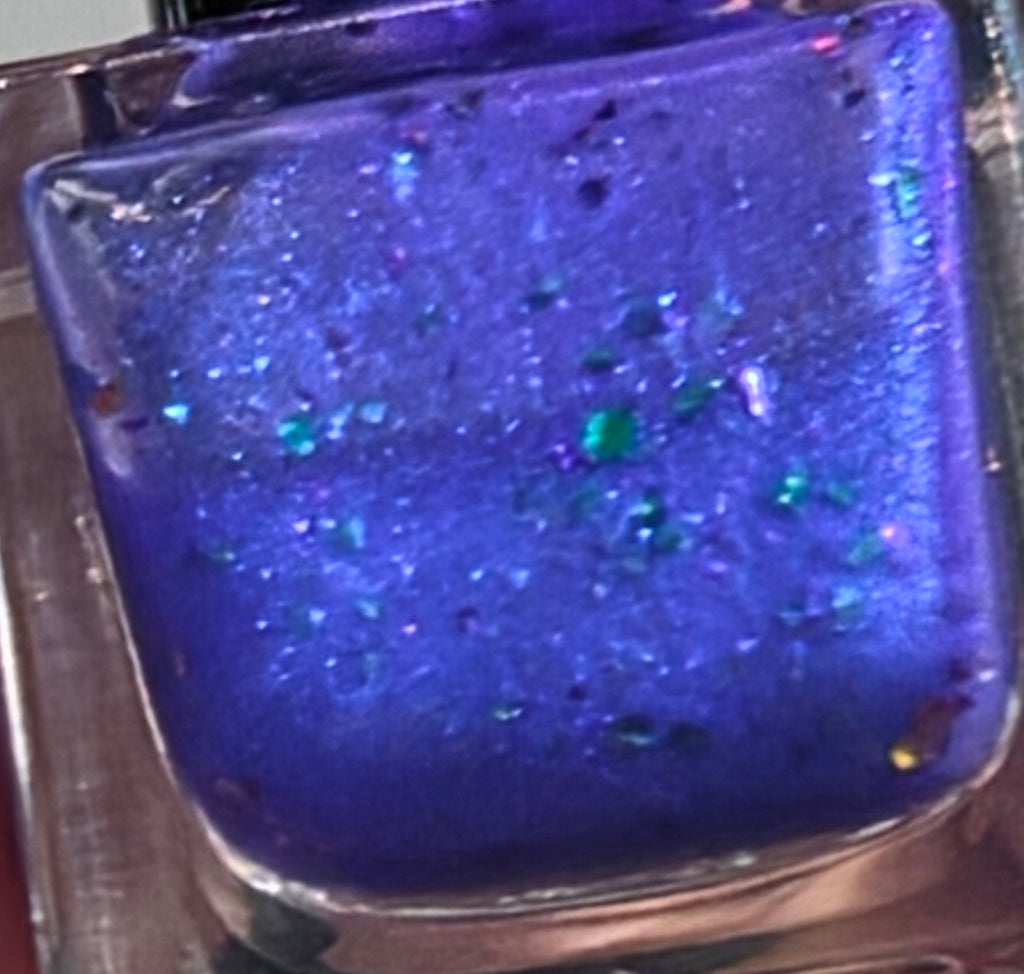 Quantum Bloom — Violet Blue Nail Lacquer with Aurora Flakes & Celestial Shimmer | Liquid Krystal Co Prototype