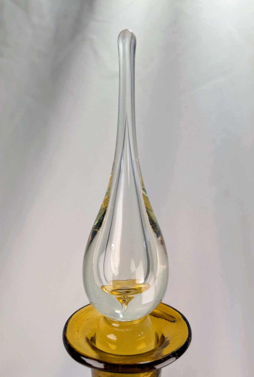 Mid Century Amber Genie Bottle Barware with Flame Stopper Art Glass Display