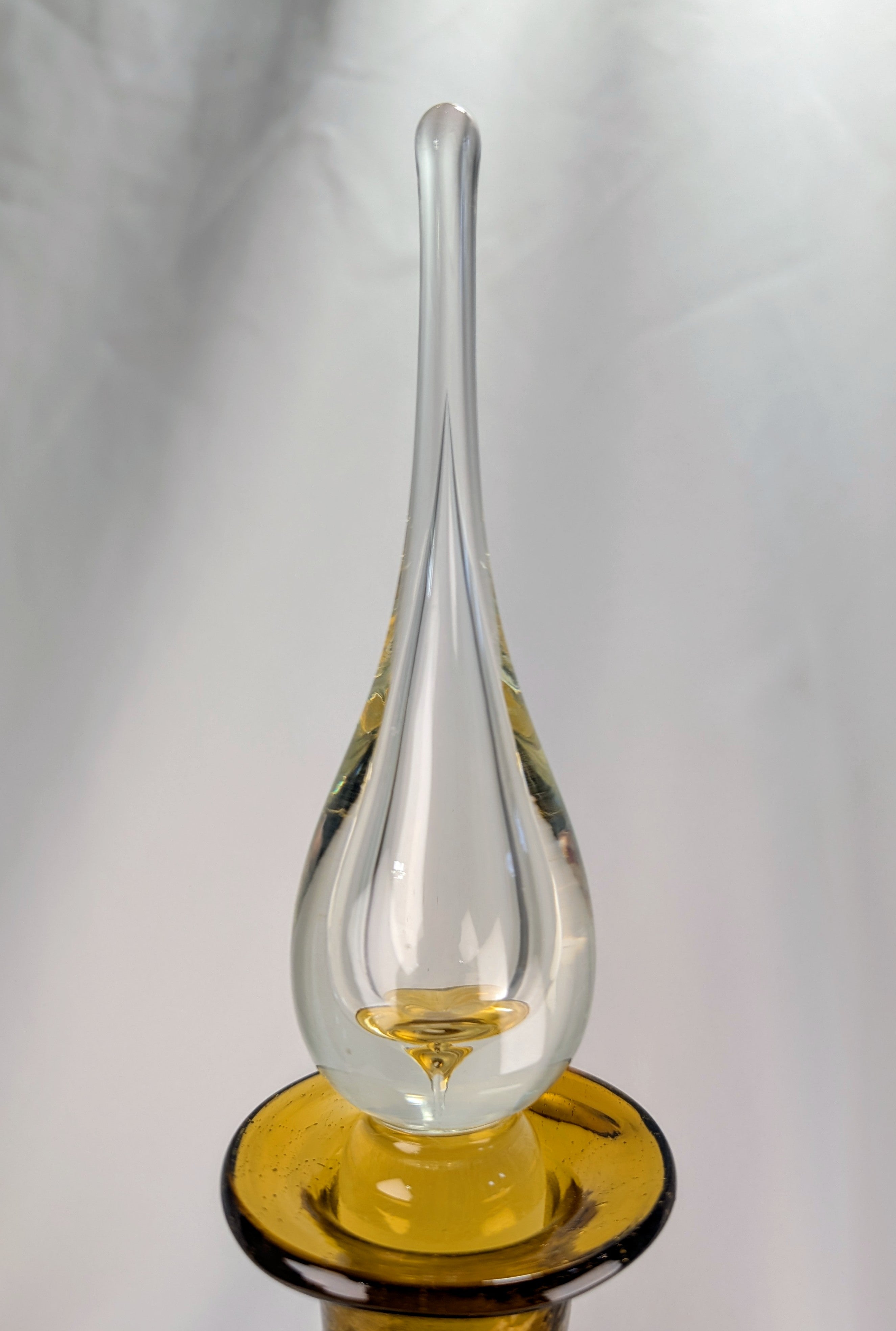 Mid Century Amber Genie Bottle Barware with Flame Stopper Art Glass Display