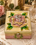 Ornate Floral Enamel Mirrored Jewelry Box Raised Rose Rhinestones Gold Tone Jay Strongwater Style 4"