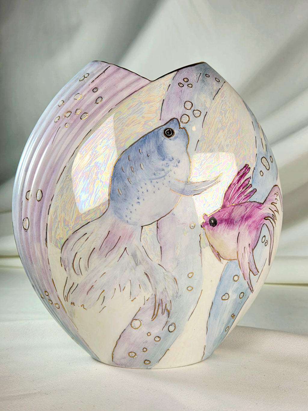Vintage Christopher Stuart Tempest Y1510 Bone China Fish Vase 6.5" Signed Betty Cooper 1997