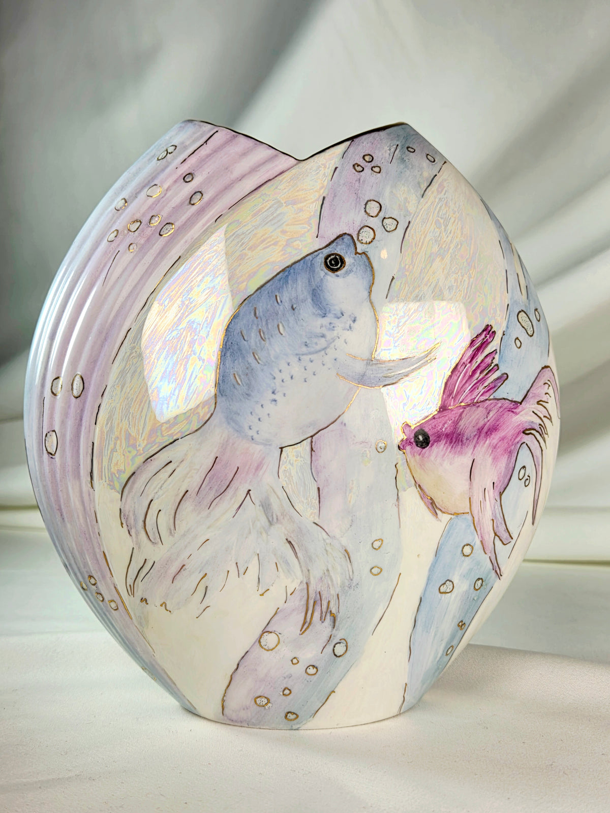 Vintage Christopher Stuart Tempest Y1510 Bone China Fish Vase 6.5" Signed Betty Cooper 1997