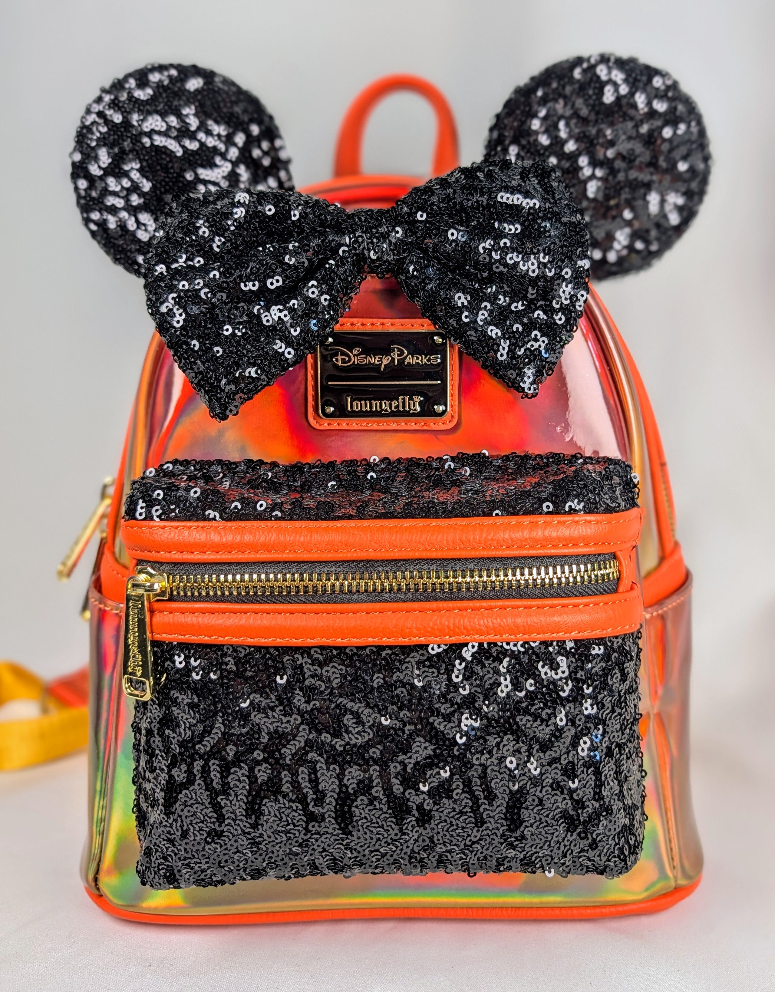 Disney Parks Loungefly Halloween Minnie Mouse Holographic Sequin Mini Backpack NWOT