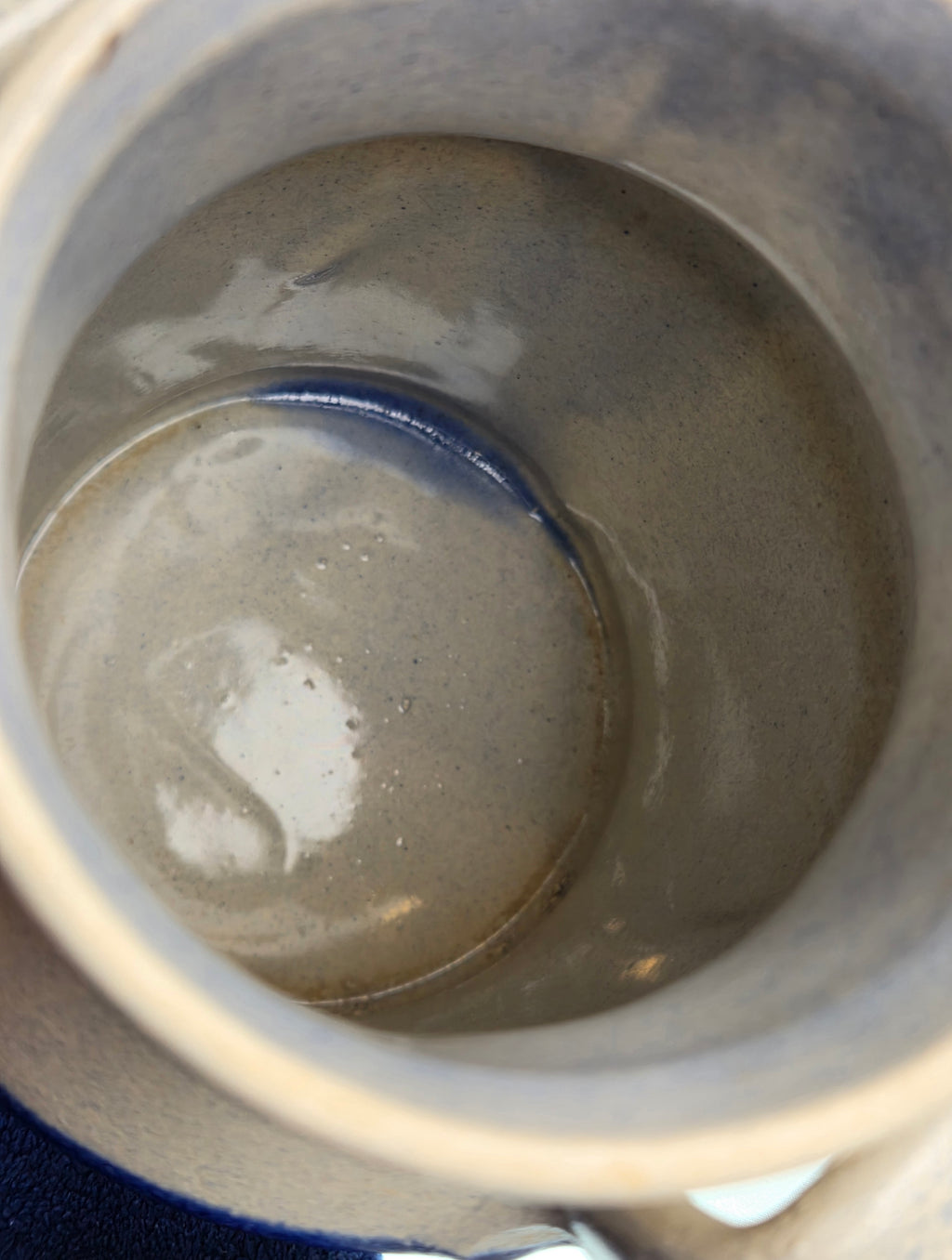 Blue & Gray Stoneware Crock Vase – Cobalt Fleur-de-Lis Double Handle Pottery