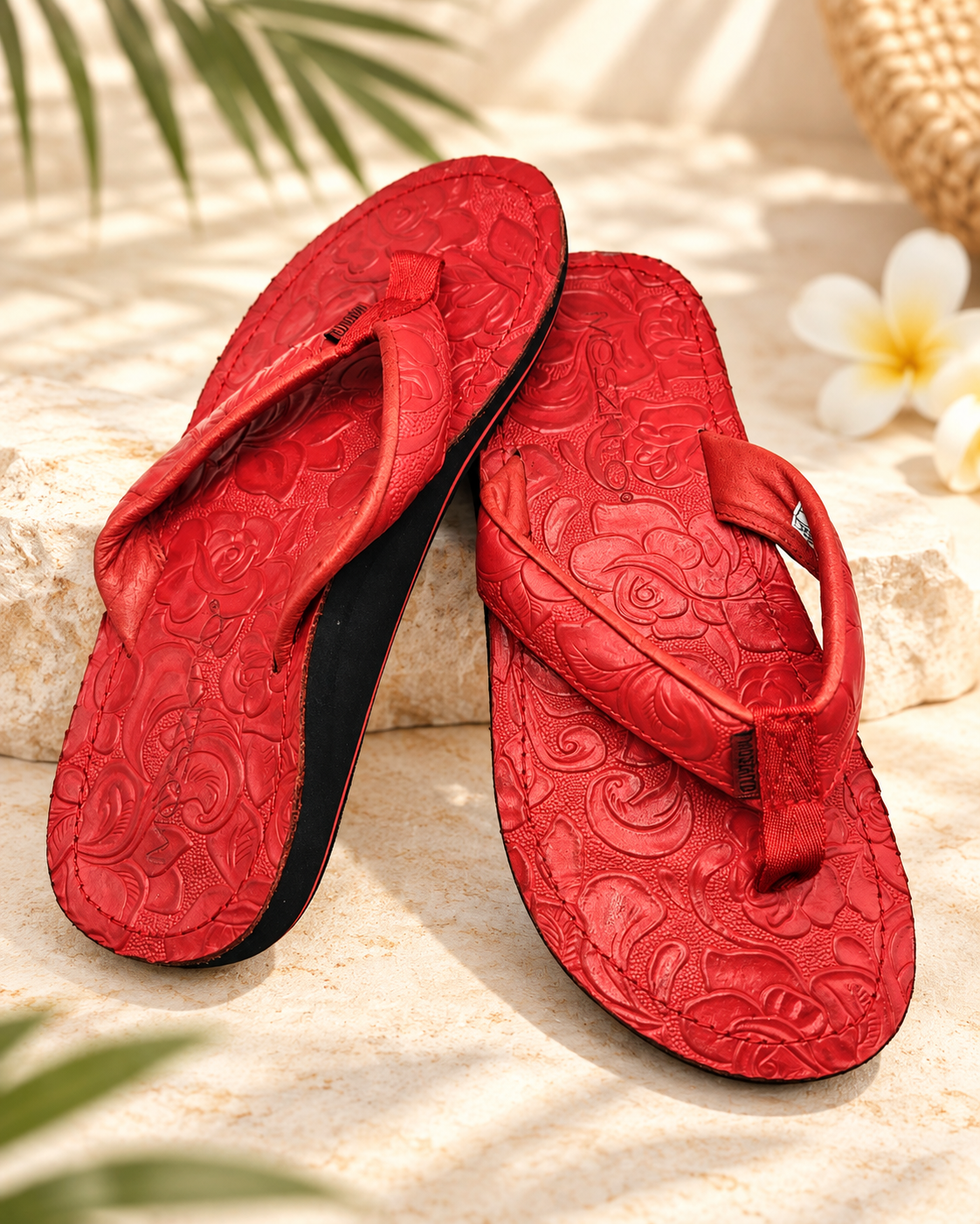 Moszkito Red Leather Floral Embossed Wedge Flip Flop Sandals Women’s 8 EU 39
