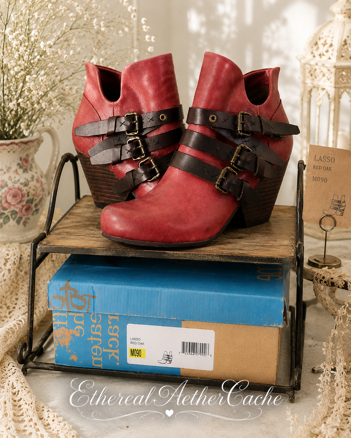 OTBT Lasso Red Oak Leather Buckle Ankle Boots Women's Western Booties Size 9M