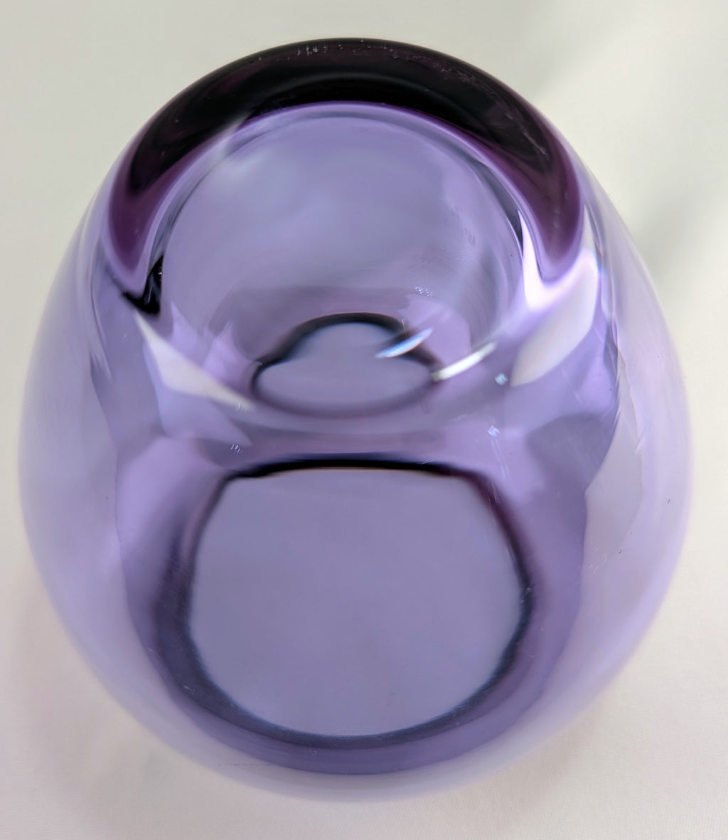 Vintage Hand Blown Alexandrite Style Purple Studio Art Glass MCM Vase | Rounded Lilac Glass Display Piece