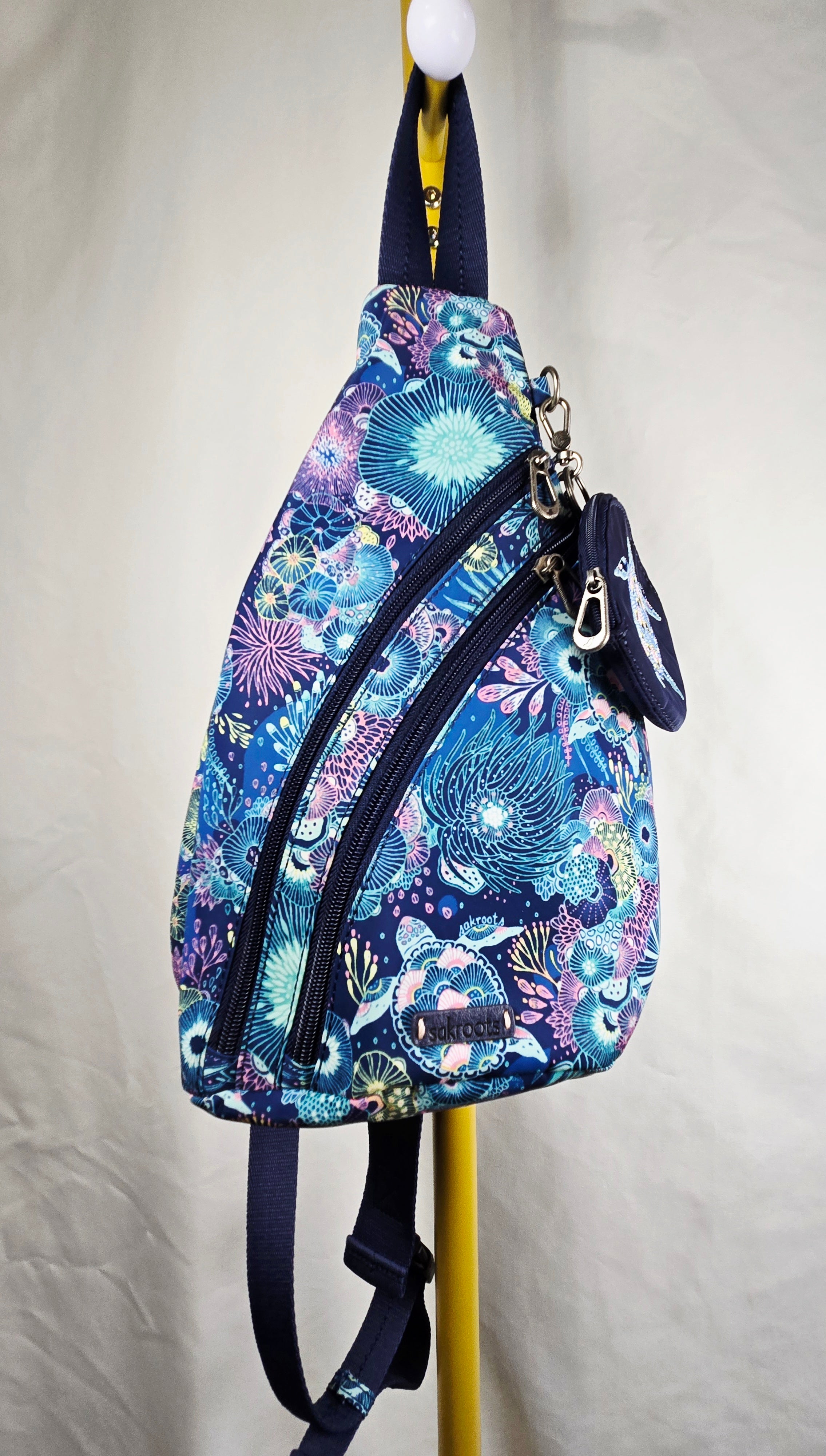 Sakroots Floral Sling Backpack with Turtle Coin Pouch | Crossbody Travel Bag | New Without Tags