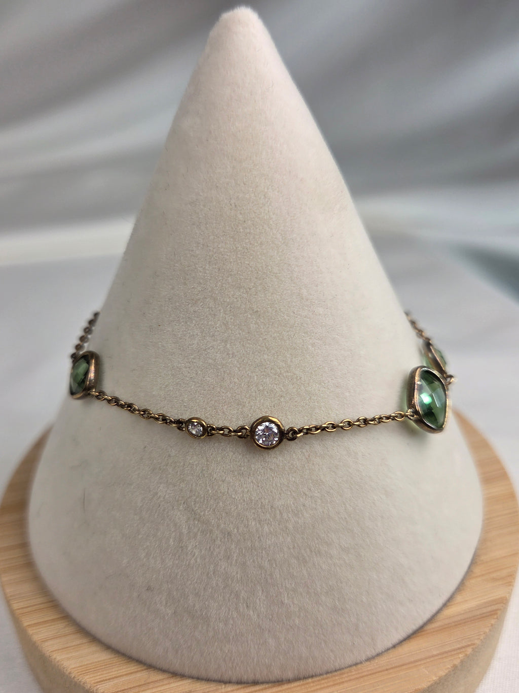 Crislu CC 925 Green Crystal Gold Vermeil Sterling Silver Station Bracelet